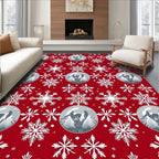 Red Snow Globe Snowflake Winter Scene Rug