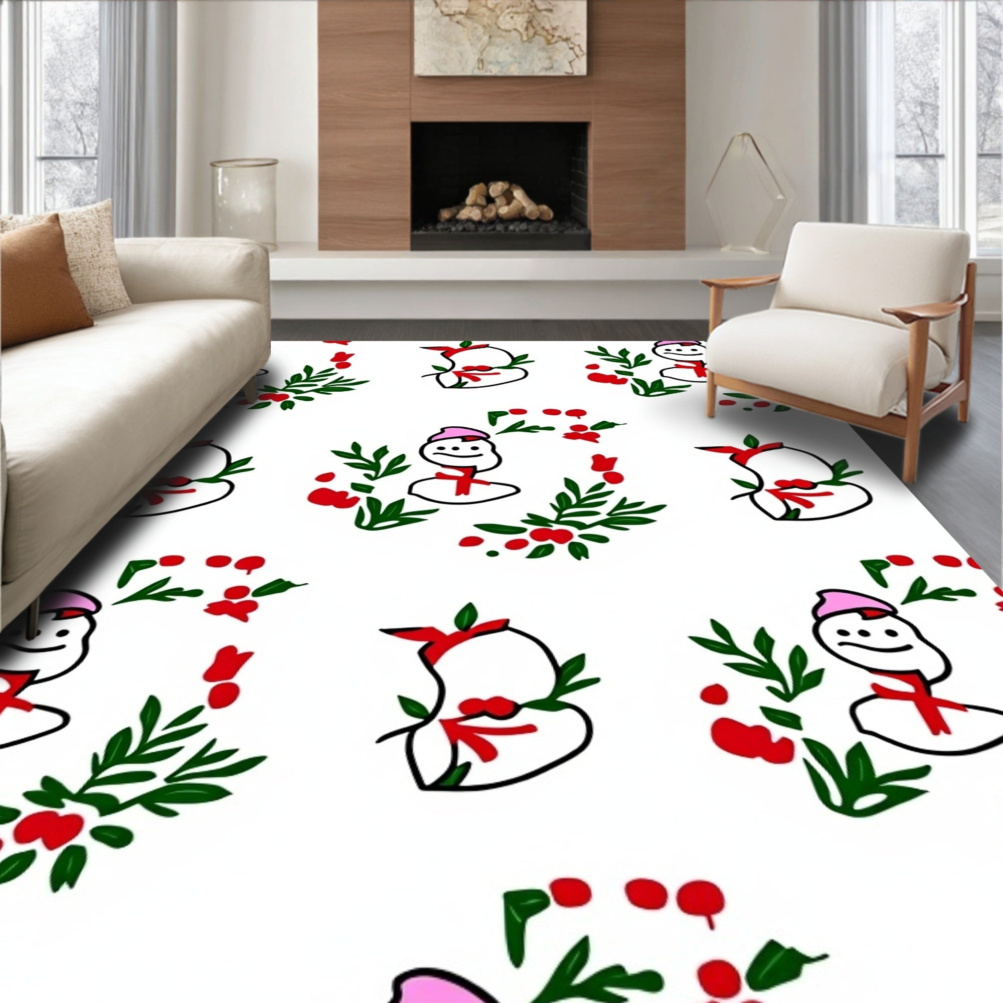 Pink Hat Red Scarf Berry Garland Rug