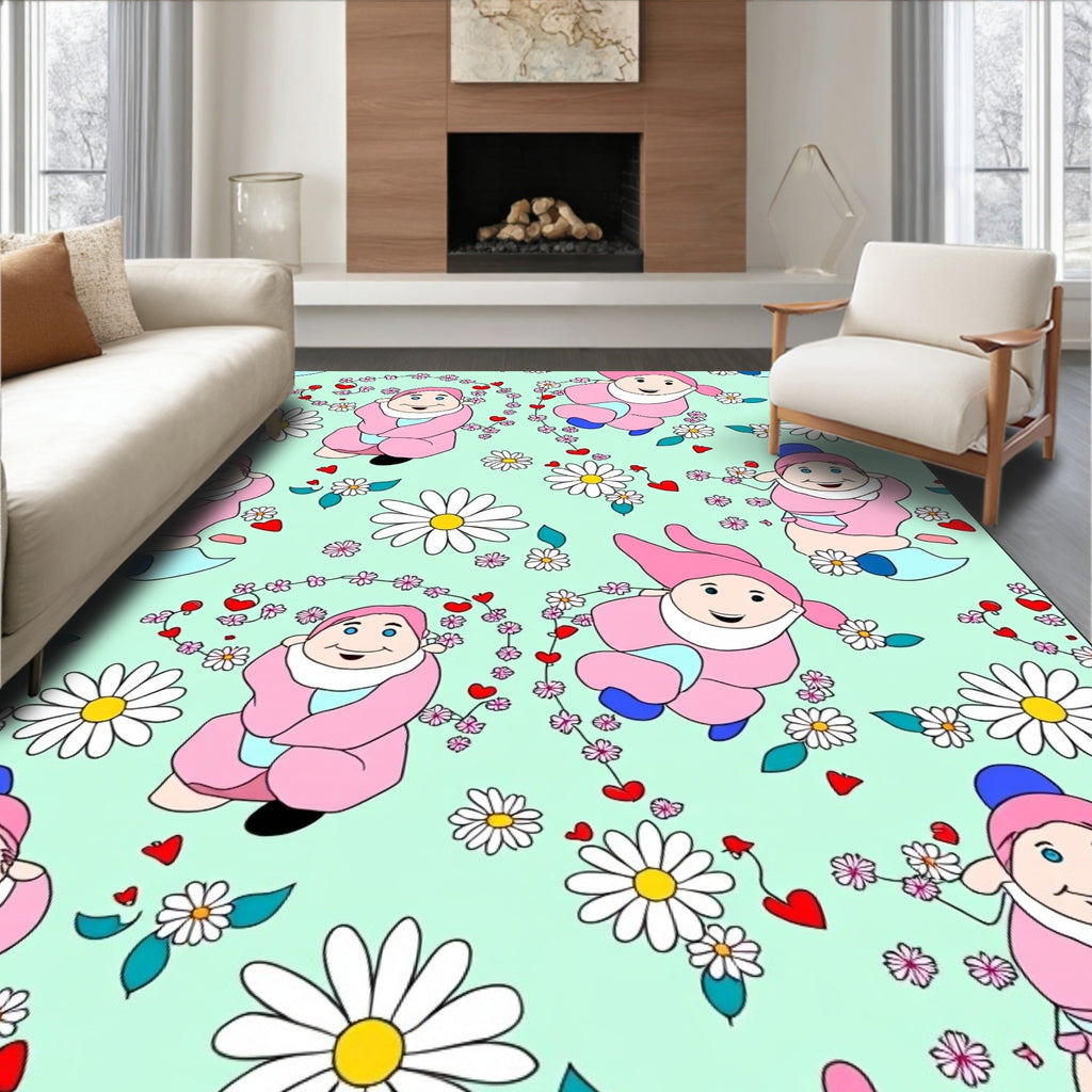 Charming Pink Gnomes Daisy Garland Rug