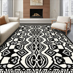 Monochrome Black Gray Geometric Tribal Rug