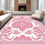 Coral Floral Medallion Border Rug