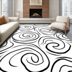 Monochromatic Swirl Abstract Line Art Rug