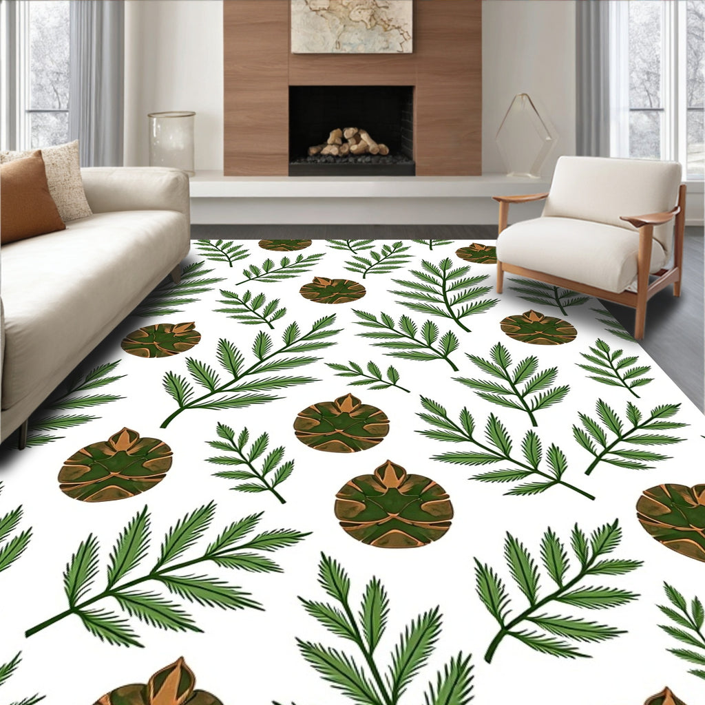 Green Pine Cone Foliage Repeat Rug