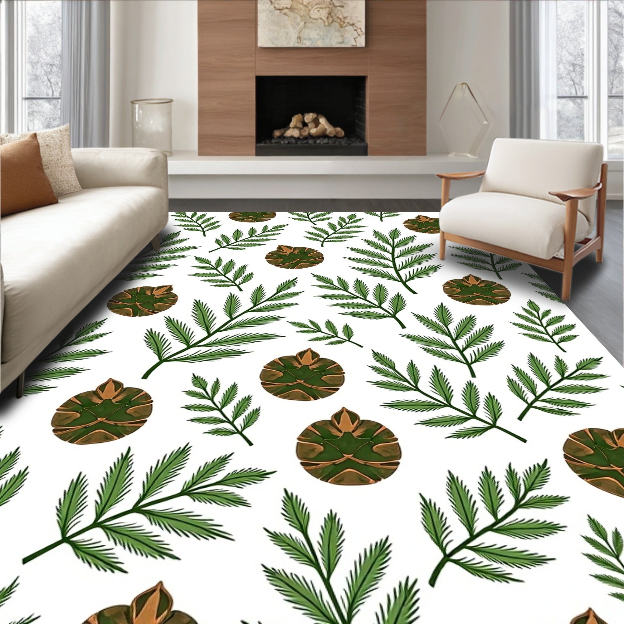 Green Pine Cone Foliage Repeat Rug