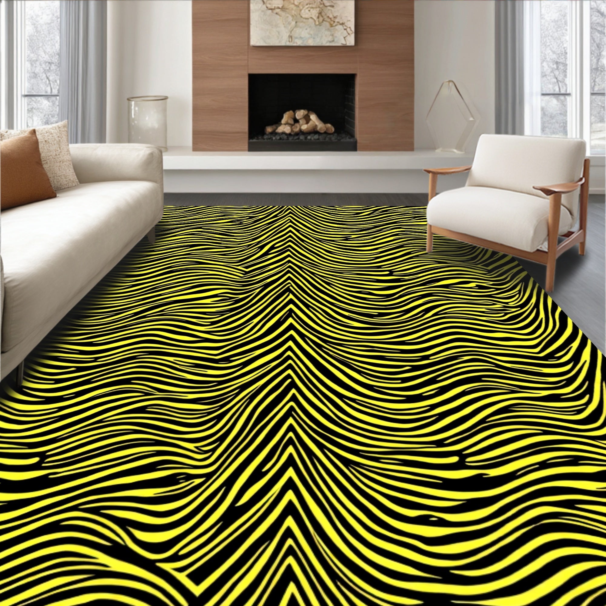 Bold Yellow Animal Print Lines Rug