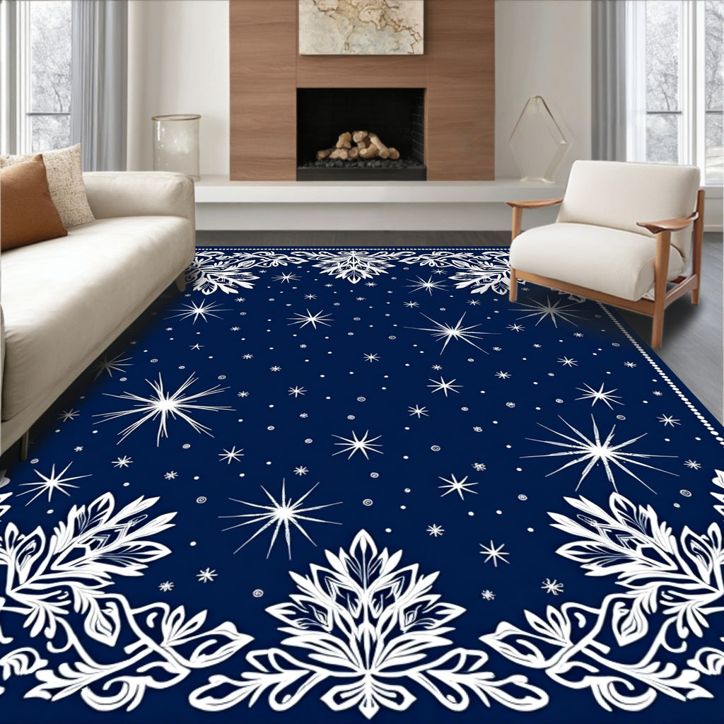 Cobalt Blue Winter Starburst Snowfall Rug