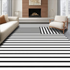 Modern Black White Stripe Field Rug
