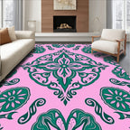 Elegant Pink Emerald Floral Scroll Rug