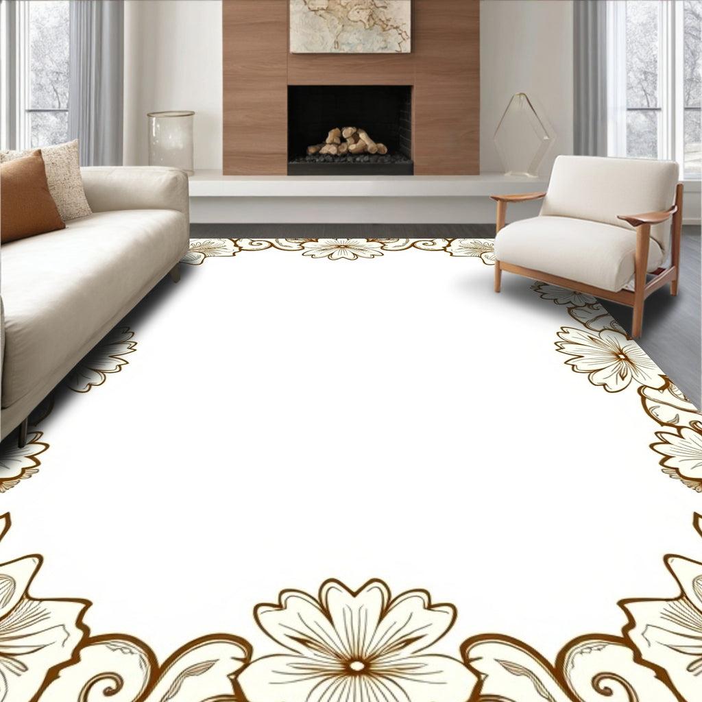 Antique Floral Scroll Border Rug
