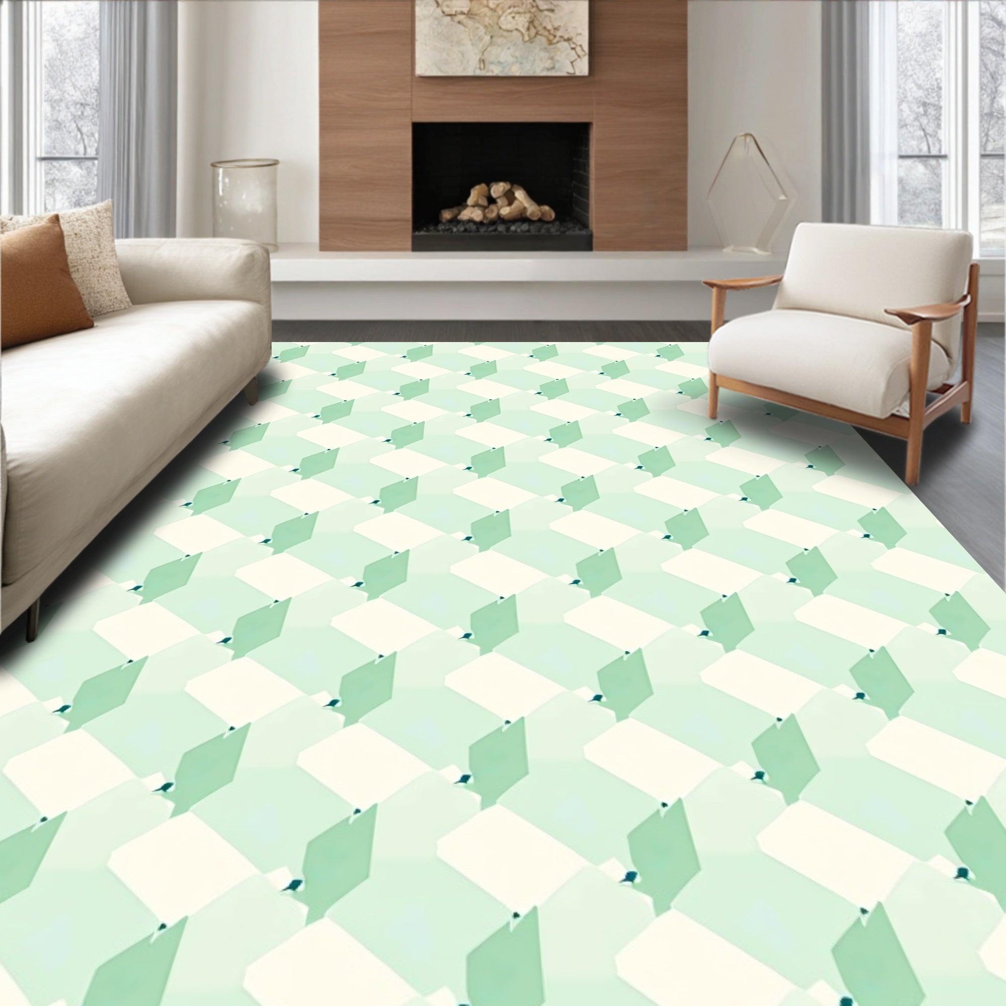 Pale Mint Geo Cube Illusion Rug