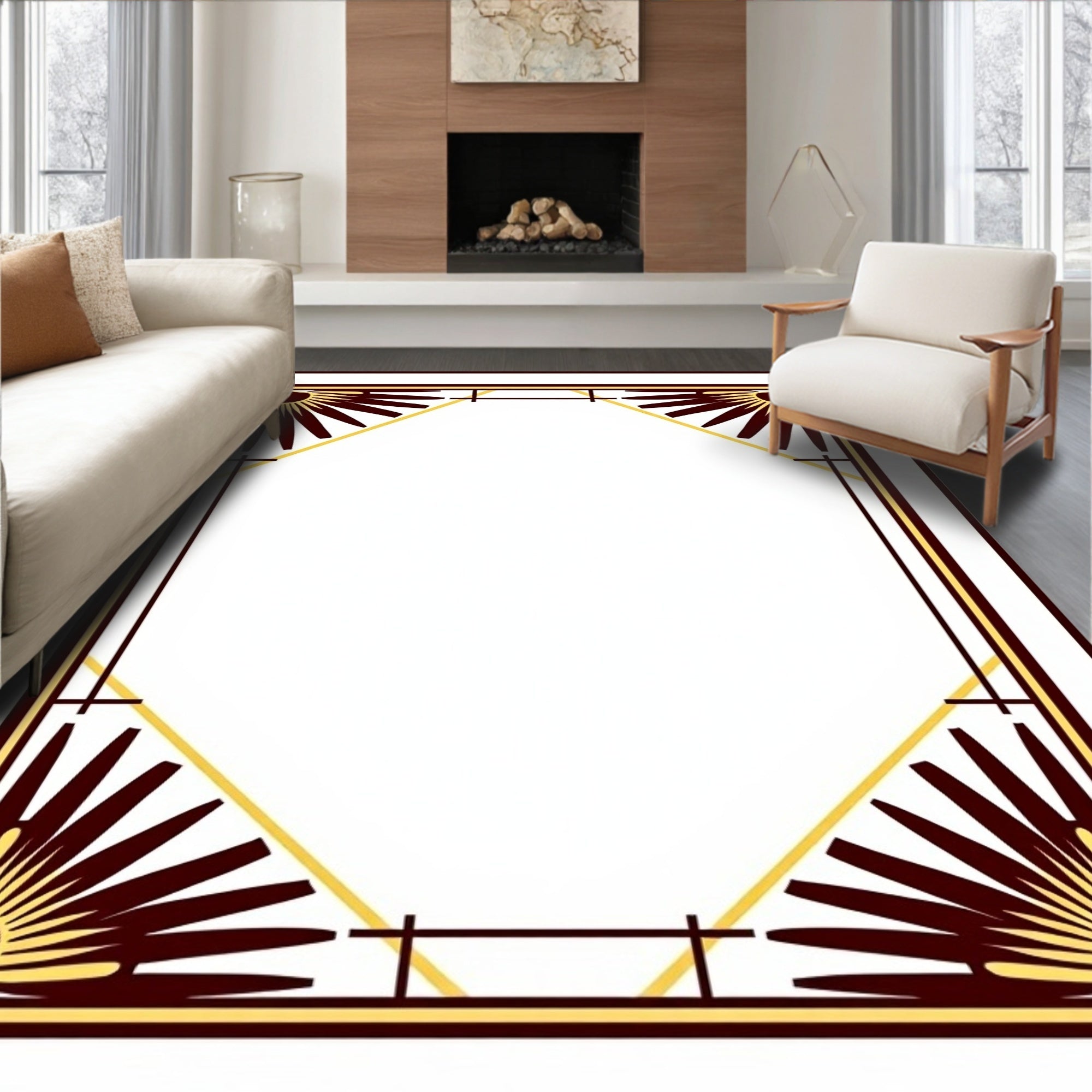 Art Deco Marigold Sunburst Border Rug