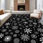 Black White Snowflake Collage Rug