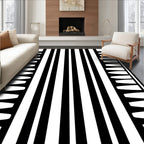 Bold Black White Vertical Stripe Border Rug