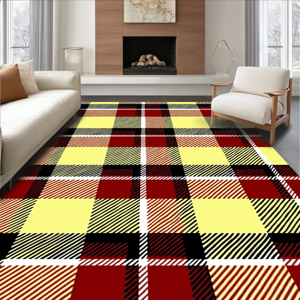 Crimson Yellow Black Plaid Checked Rug