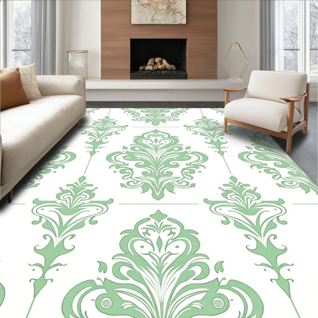 Sage Green Damask Scroll Rug