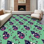 Whimsical Cat Faces Mint Green Rug