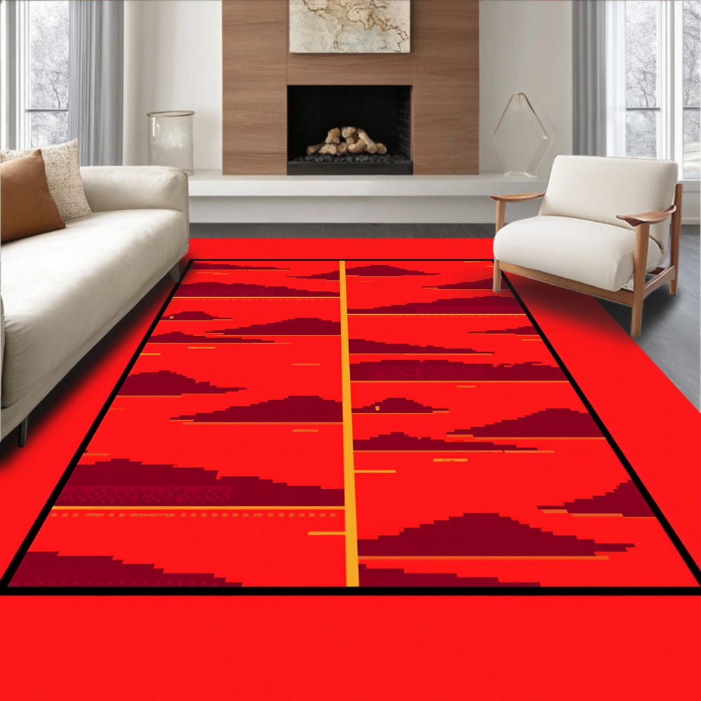 Fiery Red Cloudscape Bordered Rug