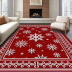 Red White Snowflake Bordered Rug