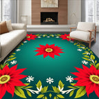 Vibrant Red Floral Garland Teal Rug