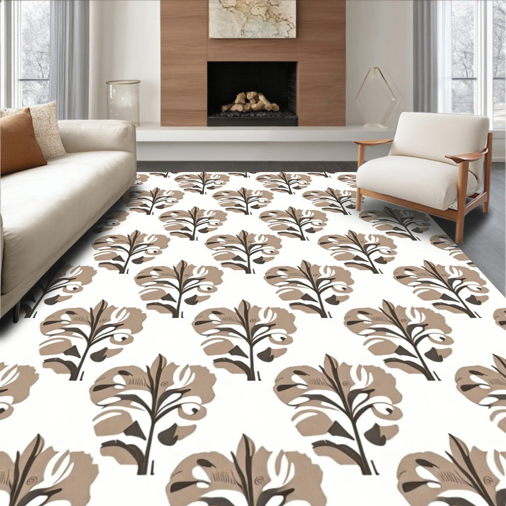 Brown Botanical Tree Artwork Rug