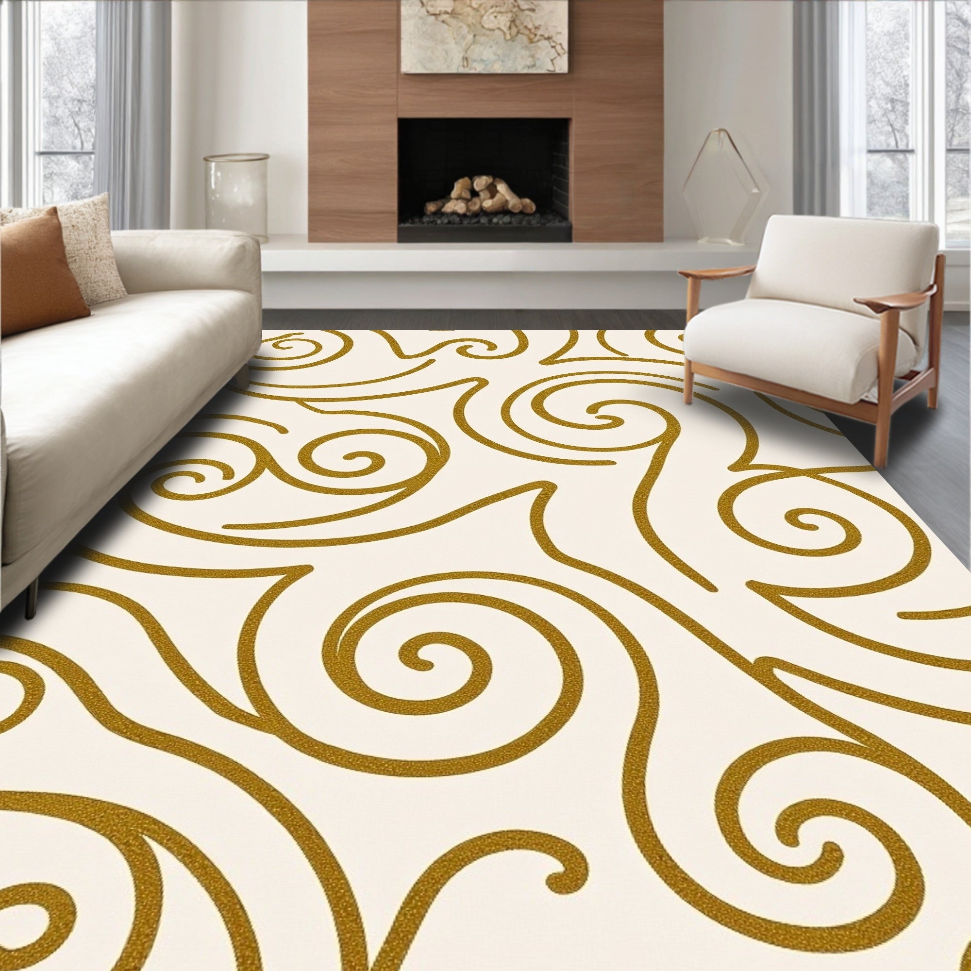 Luxe Gold Swirls and Curves Rug
