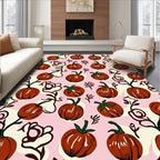 Whimsical Pumpkin Vine Pink Rug