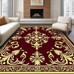 Regal Burgundy Golden Floral Border Rug