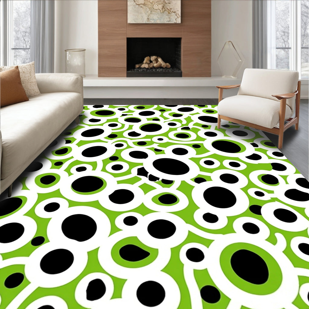 Vibrant Green Black Bubble Cluster Rug