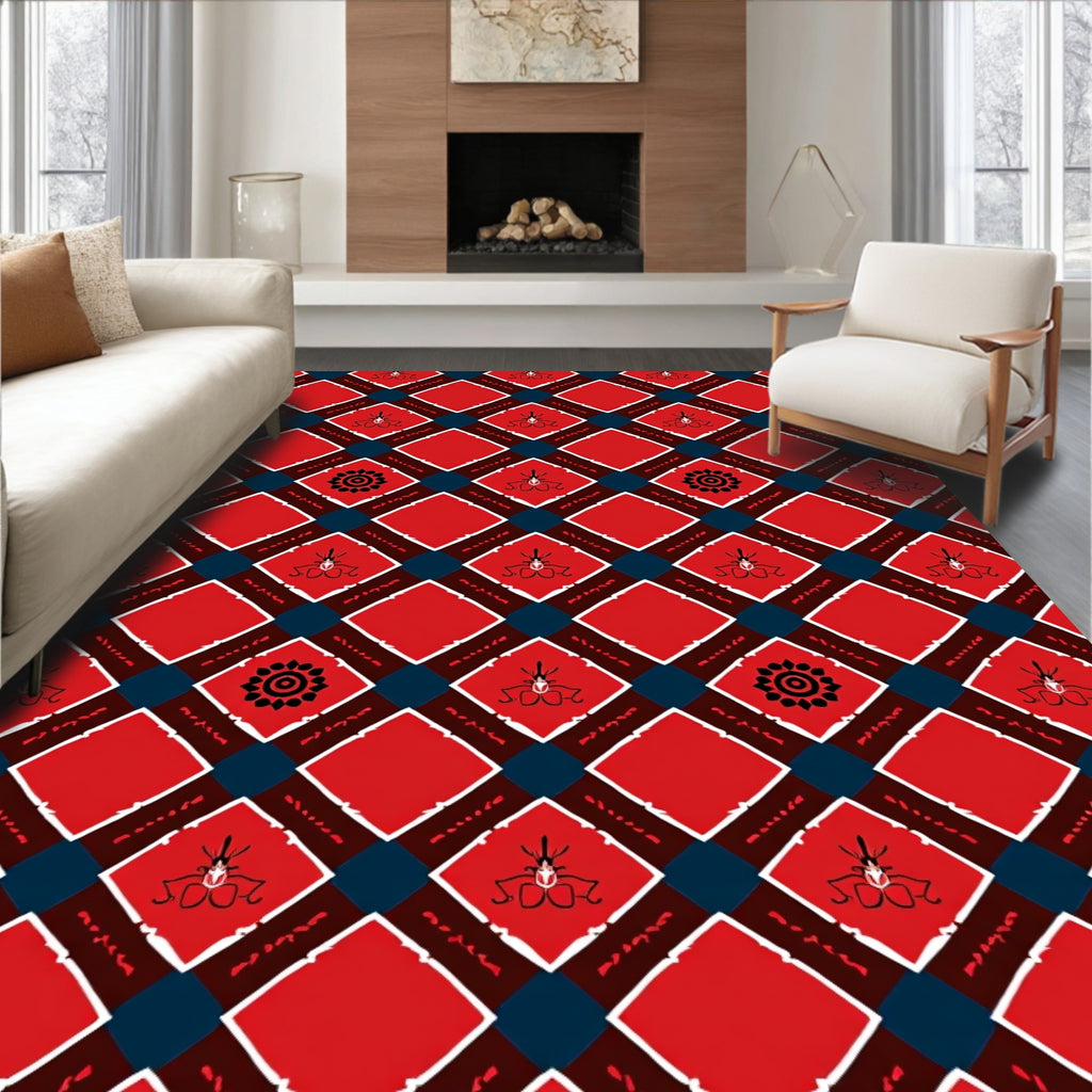 Red Diamond Tribal Insect Medallion Rug