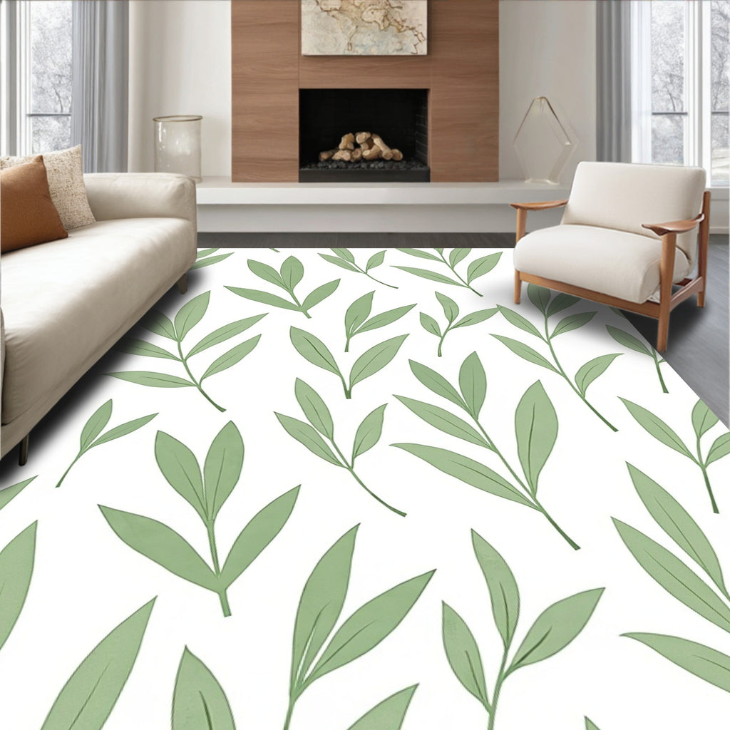 Soft Sage Green Botanical Branches Rug