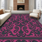Ornate Magenta Swirl Scrollwork Rug