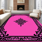 Hot Pink Black Arabesque Floral Rug