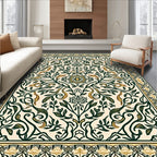 Elegant Cream Green Floral Vine Rug