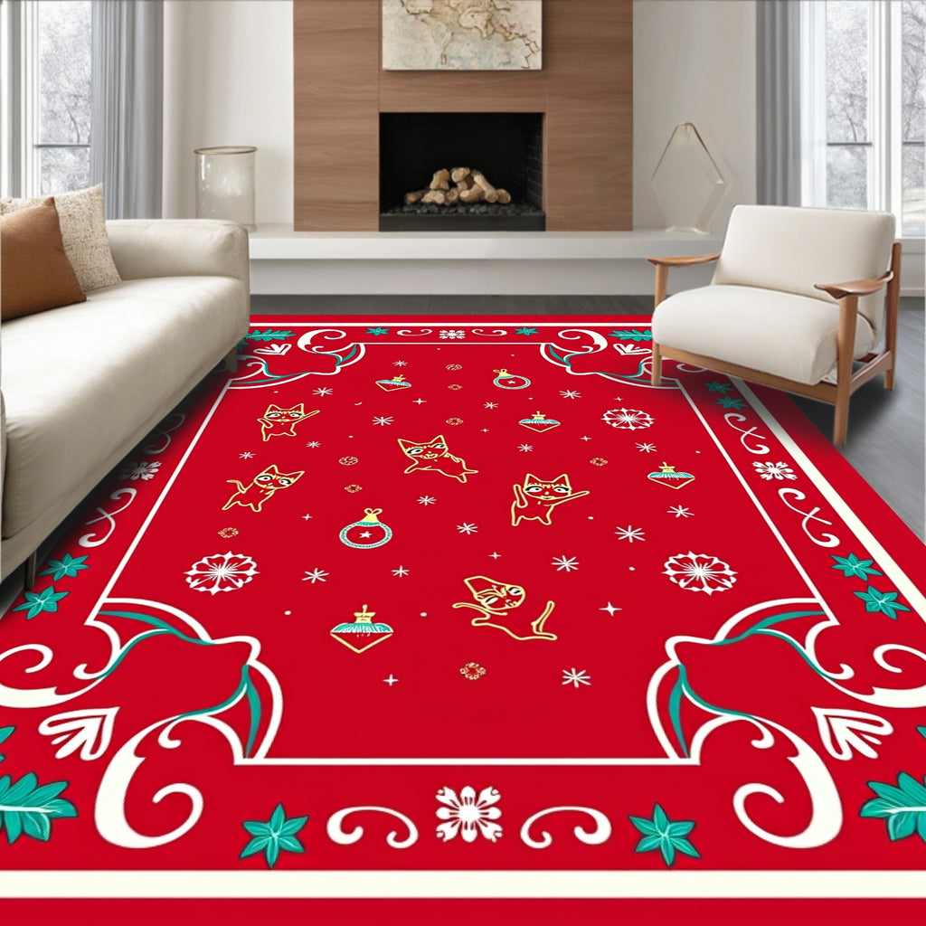 Festive Red Christmas Cats Ornaments Rug