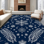 Navy White Snowflake Foliage Medallion Rug
