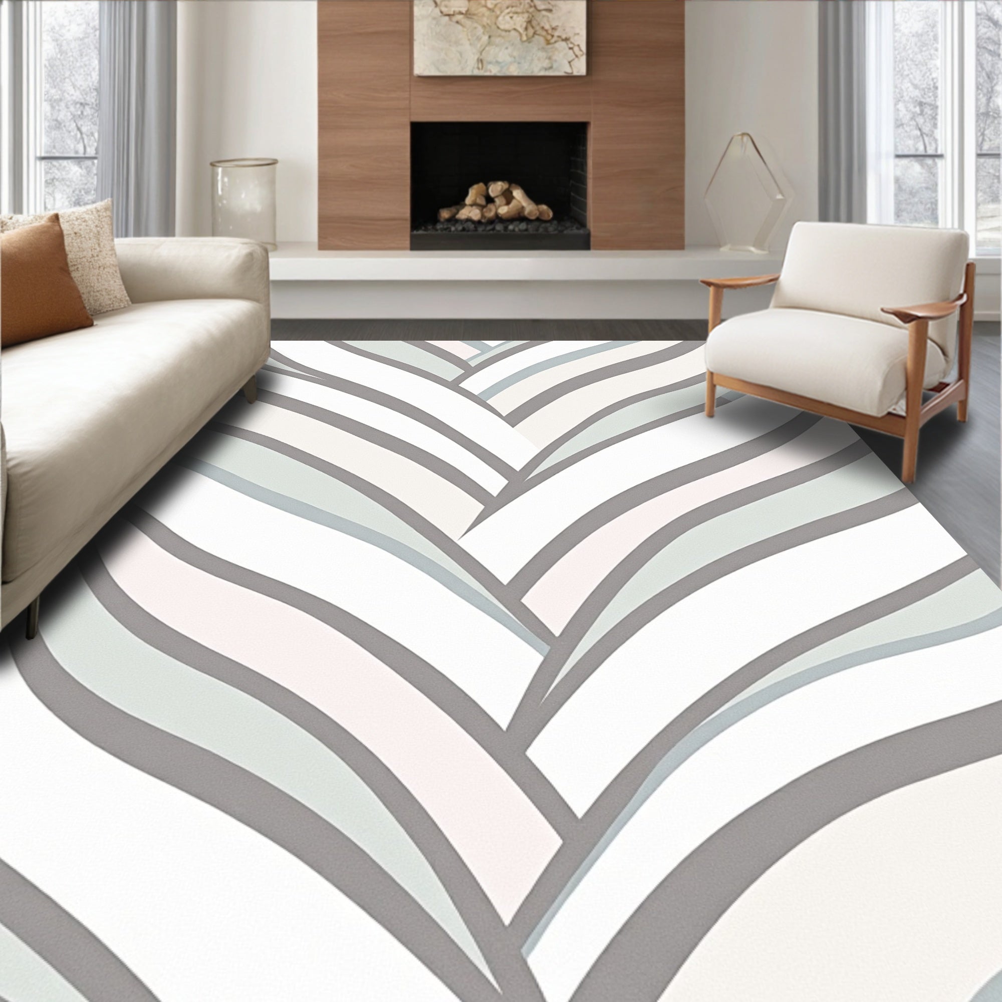 Pastel Gray Abstract Wave Rug