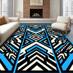Bold Blue Ivory Geometric Blocks Rug