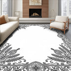 Ornate Black Scrollwork Floral Border Rug