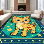 Whimsical Orange Cat Starry Night Rug