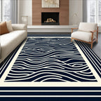 Navy Cream Wavy Lines Border Rug