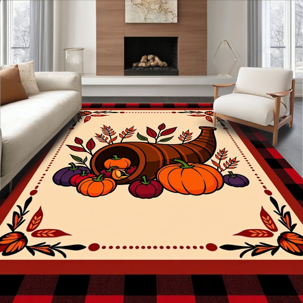 Harvest Cornucopia Autumn Pumpkins Foliage Rug