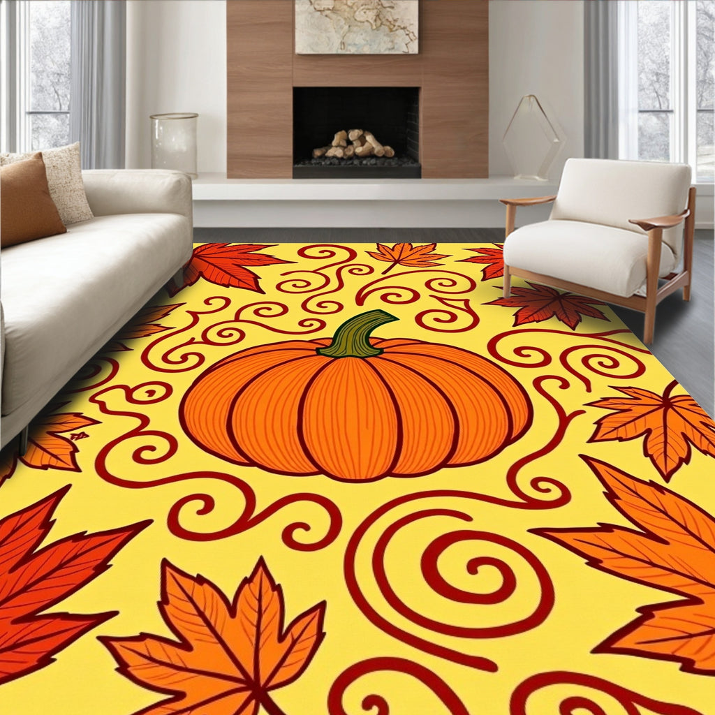 Autumn Pumpkin Maple Swirls Rug