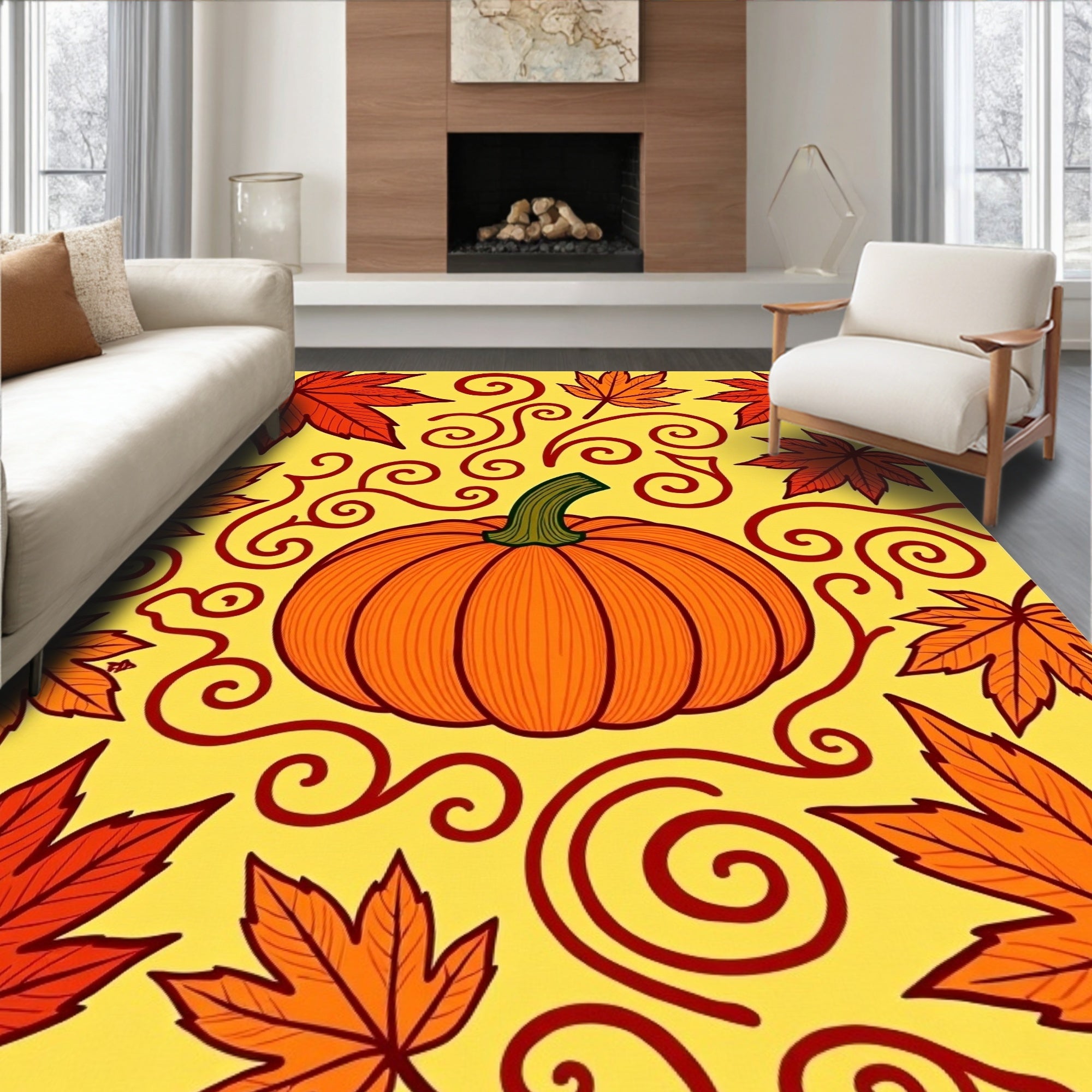 Autumn Pumpkin Maple Swirls Rug