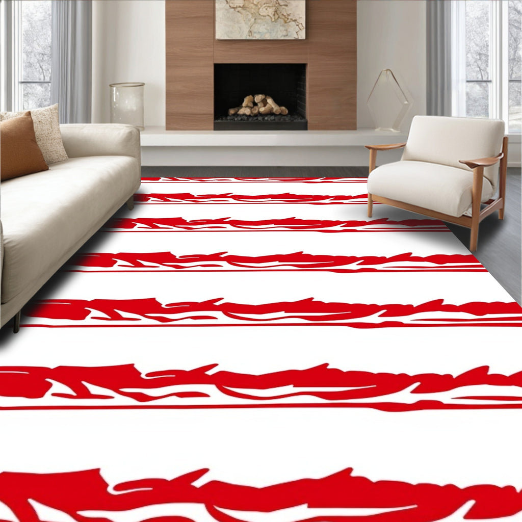 Crimson Abstract Striped Rug