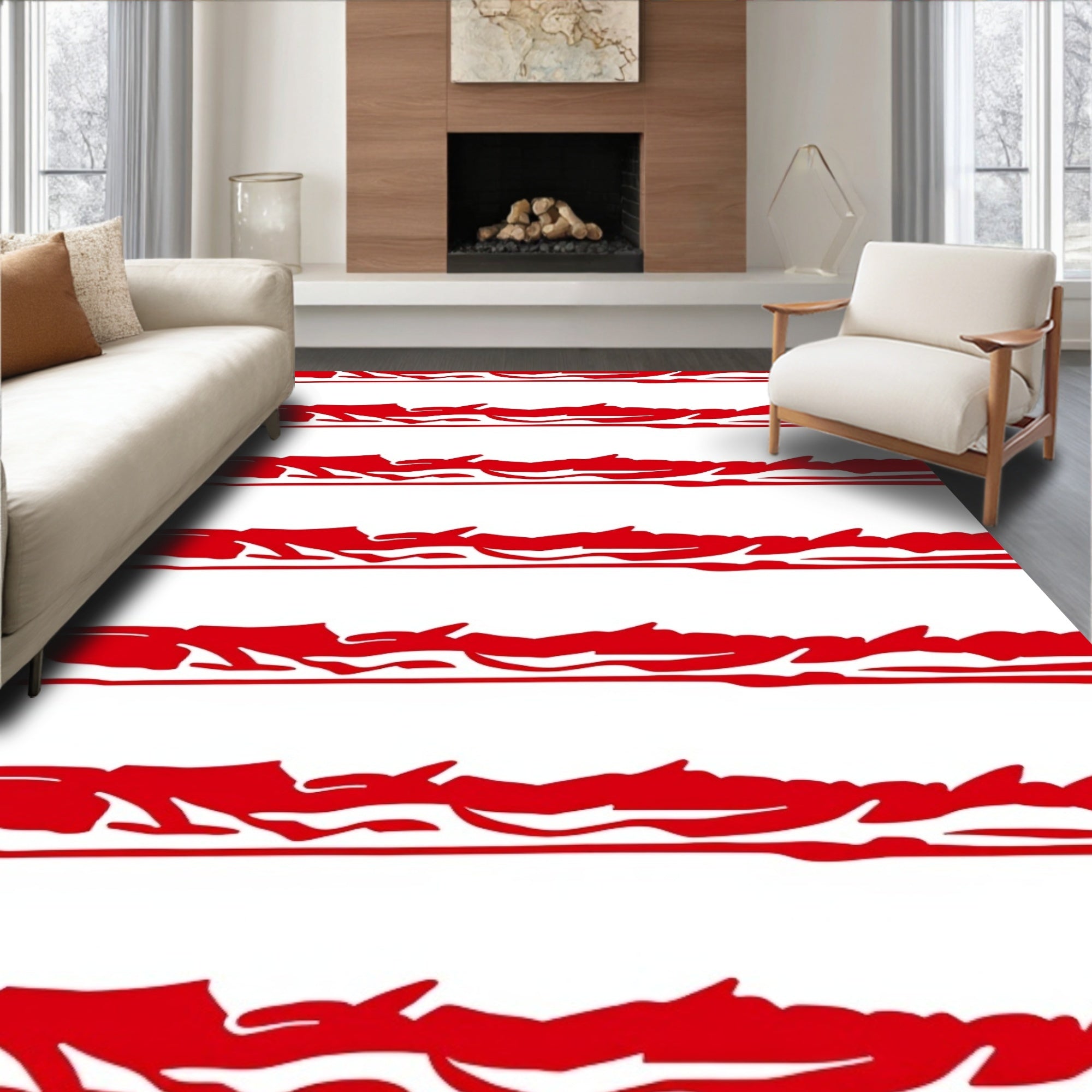 Crimson Abstract Striped Rug