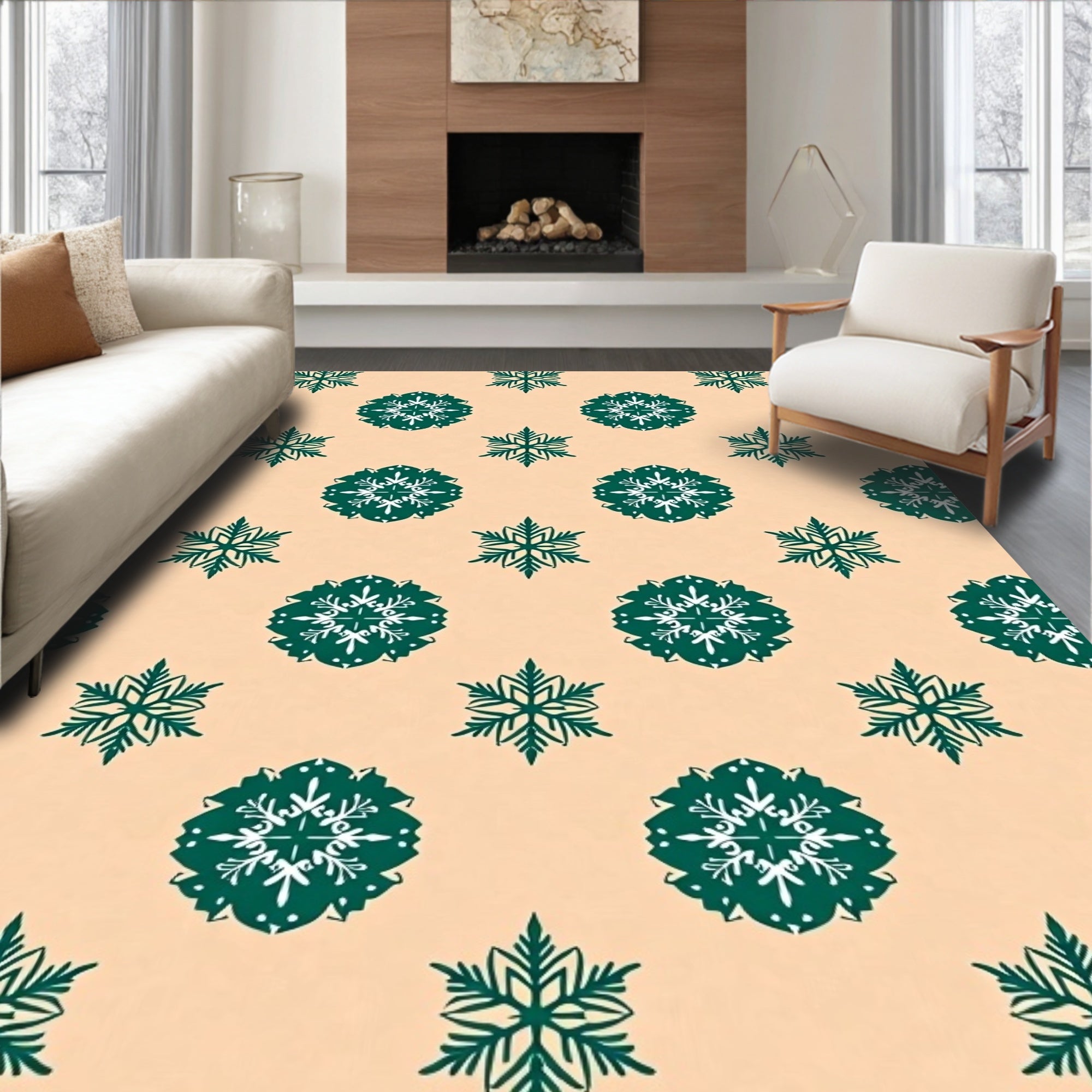 Emerald Floral Snowflake Medallion Rug