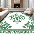 Elegant Green Floral Medallion Border Rug