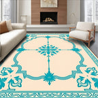 Teal Floral Medallion Cream Border Rug