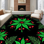 Festive Green Poinsettia Red Berry Rug