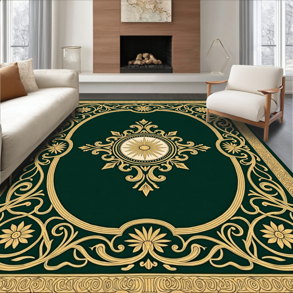 Emerald Gold Renaissance Floral Medallion Rug